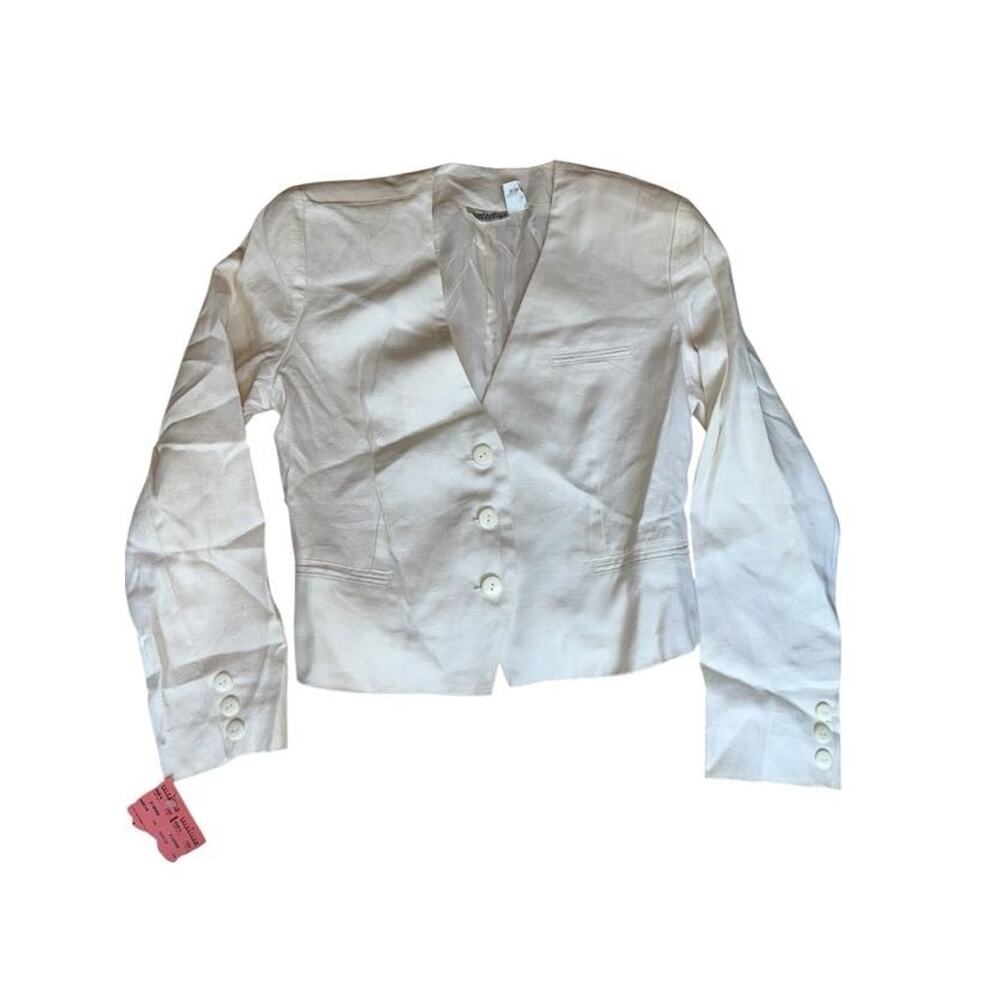 Point of View Collection Women's 90s Cropped Blazer 100% Linen White Size 6